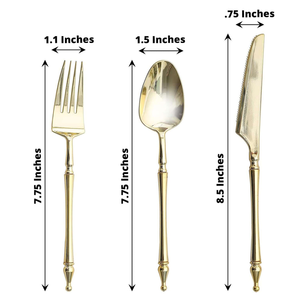 24-Pack Plastic Utensil Set with Roman Column Handle Gold - Disposable Silverware for Events