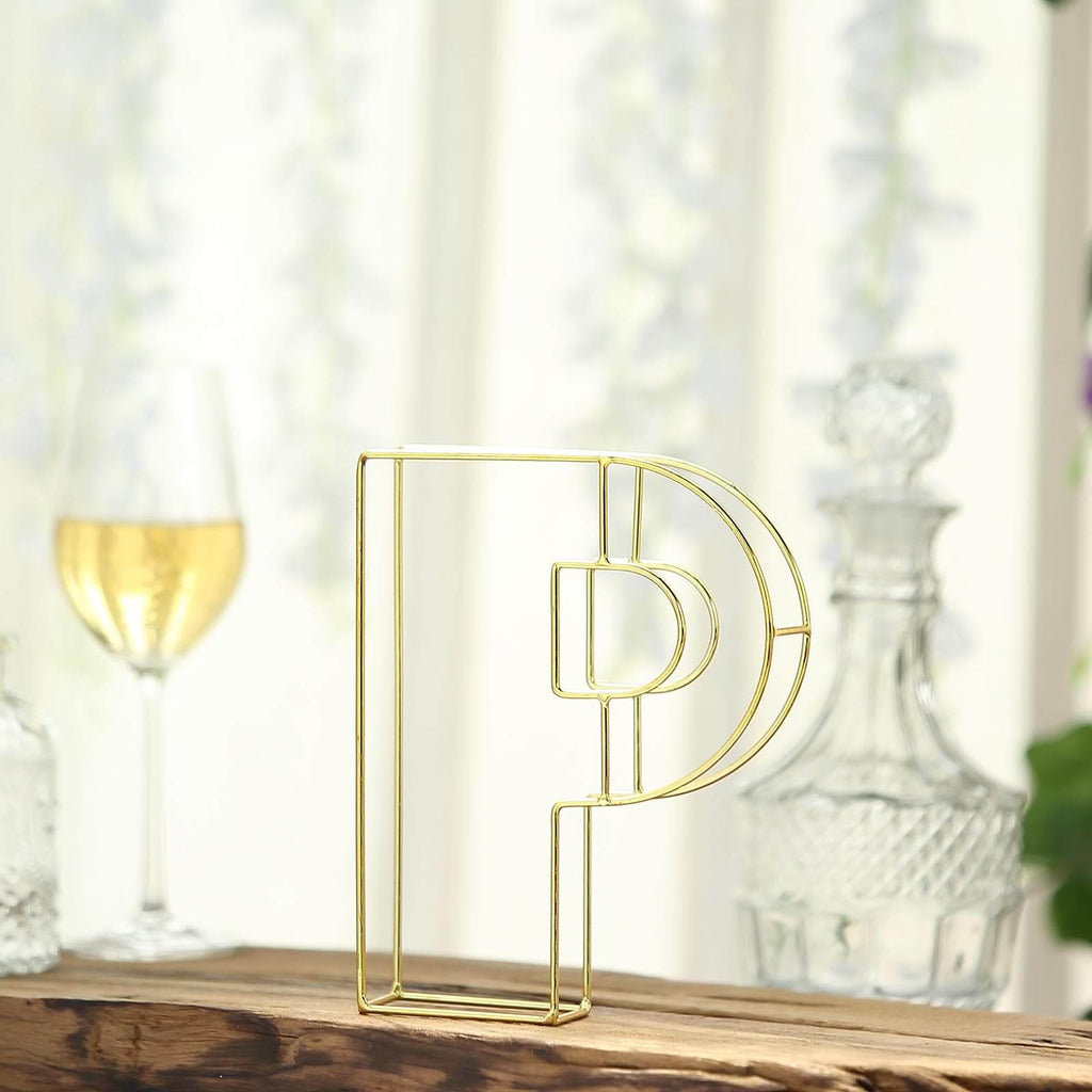 8" Tall Gold Freestanding 3D Decorative Wire Letter, Wedding Centerpiece - P