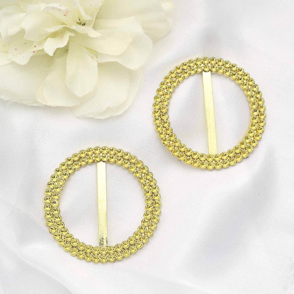 20 Pack Diamond Round Chair Sash Band Buckle Pins Gold - Timeless Rhinestone Napkin Rings for Weddings & Gatherings 2.5"