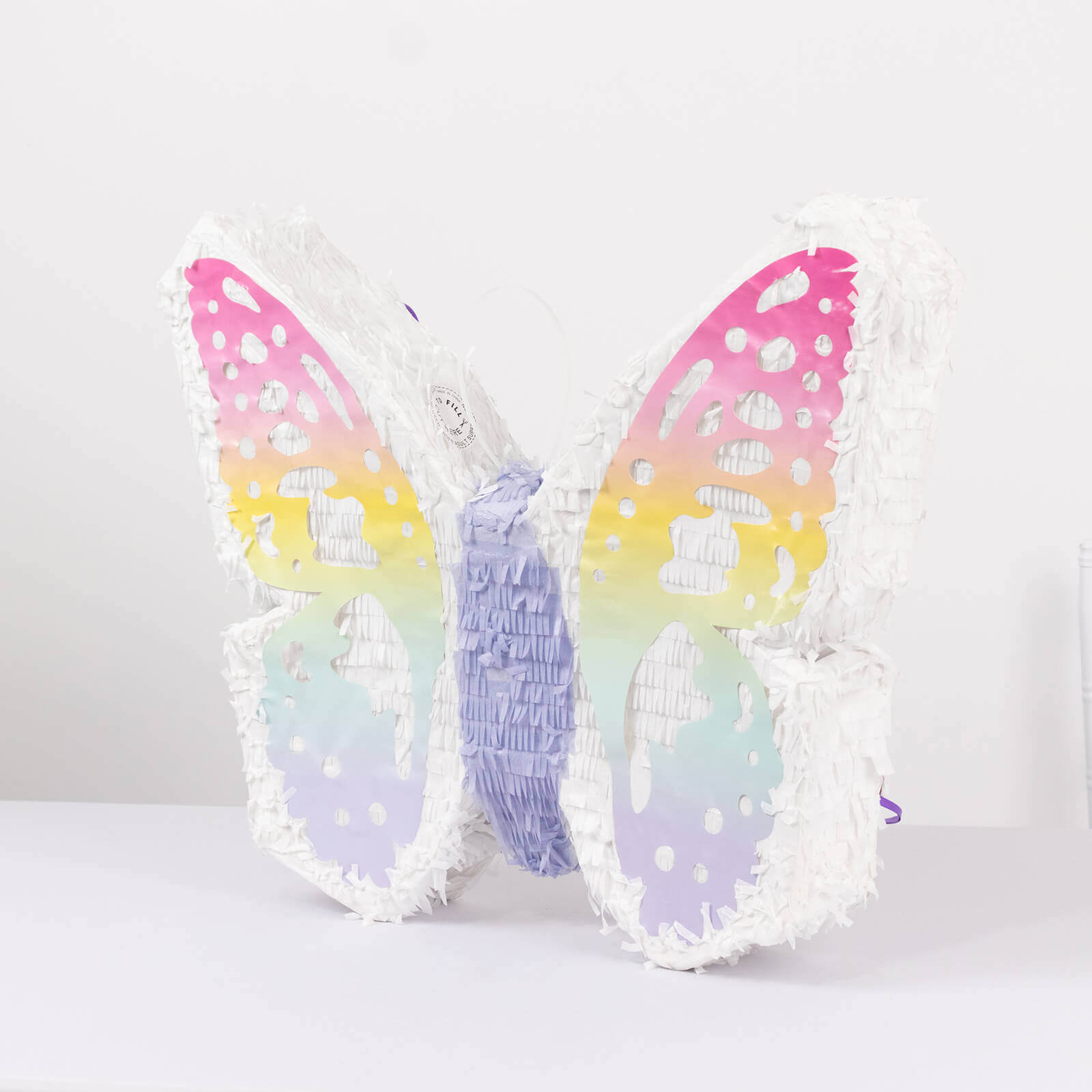 Expandable White Lilac Paper Butterfly Pinata Hanging Decor with Pastel Colored Wings, Fairy Themed Birthday Party Pinata - 23"x19" - Bell Racket Store