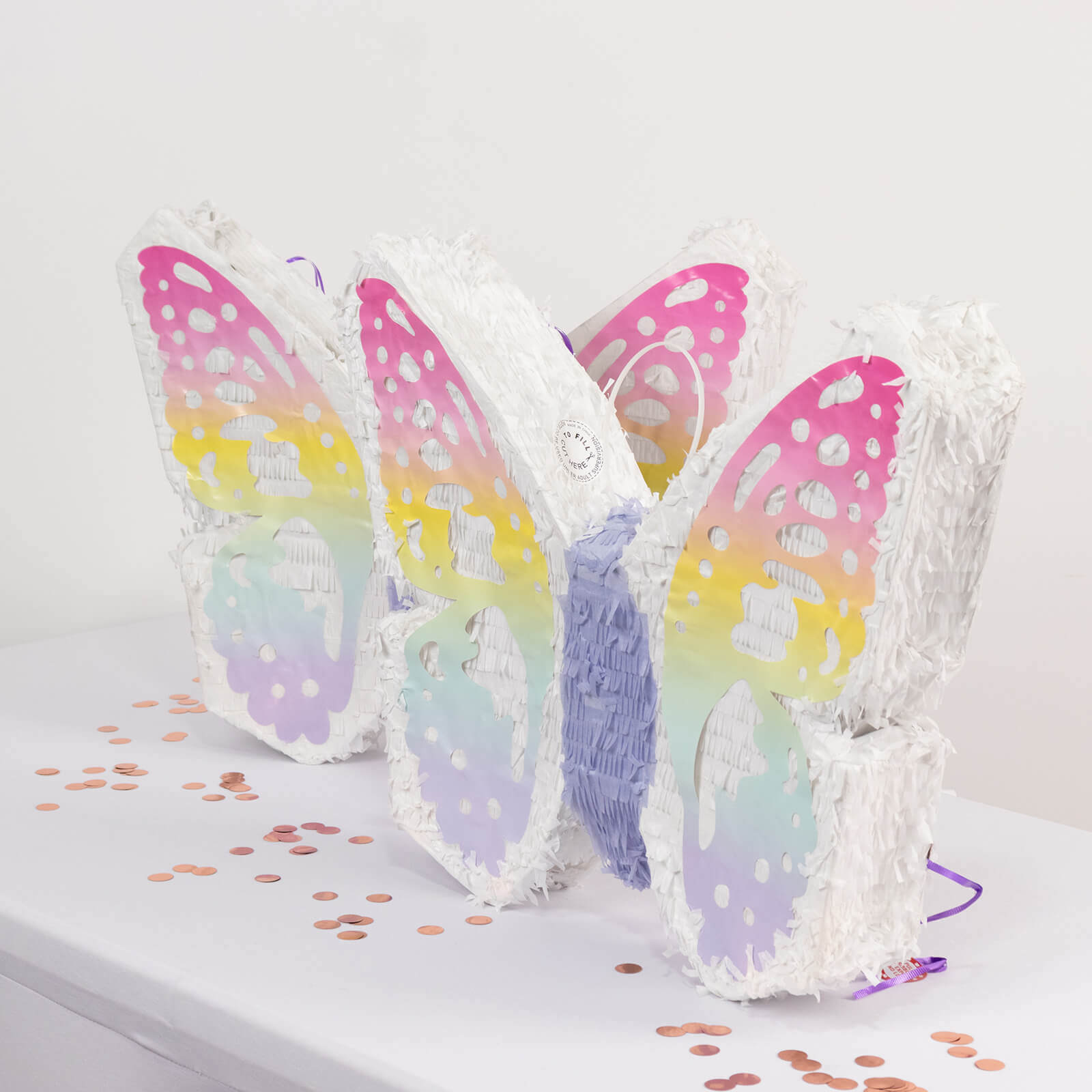 Expandable White Lilac Paper Butterfly Pinata Hanging Decor with Pastel Colored Wings, Fairy Themed Birthday Party Pinata - 23"x19" - Bell Racket Store