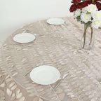 Taffeta 120" Round Tablecloth Beige | 3D Leaf Petal Design Seamless Table Cover for Chic Wedding & Event Decor