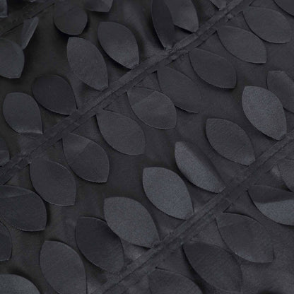 Taffeta 120" Round Tablecloth Black | 3D Leaf Petal Design Seamless Table Cover