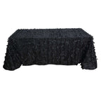 Taffeta 90"x156" Rectangle Tablecloth Black | 3D Leaf Petal Design Seamless Table Cover
