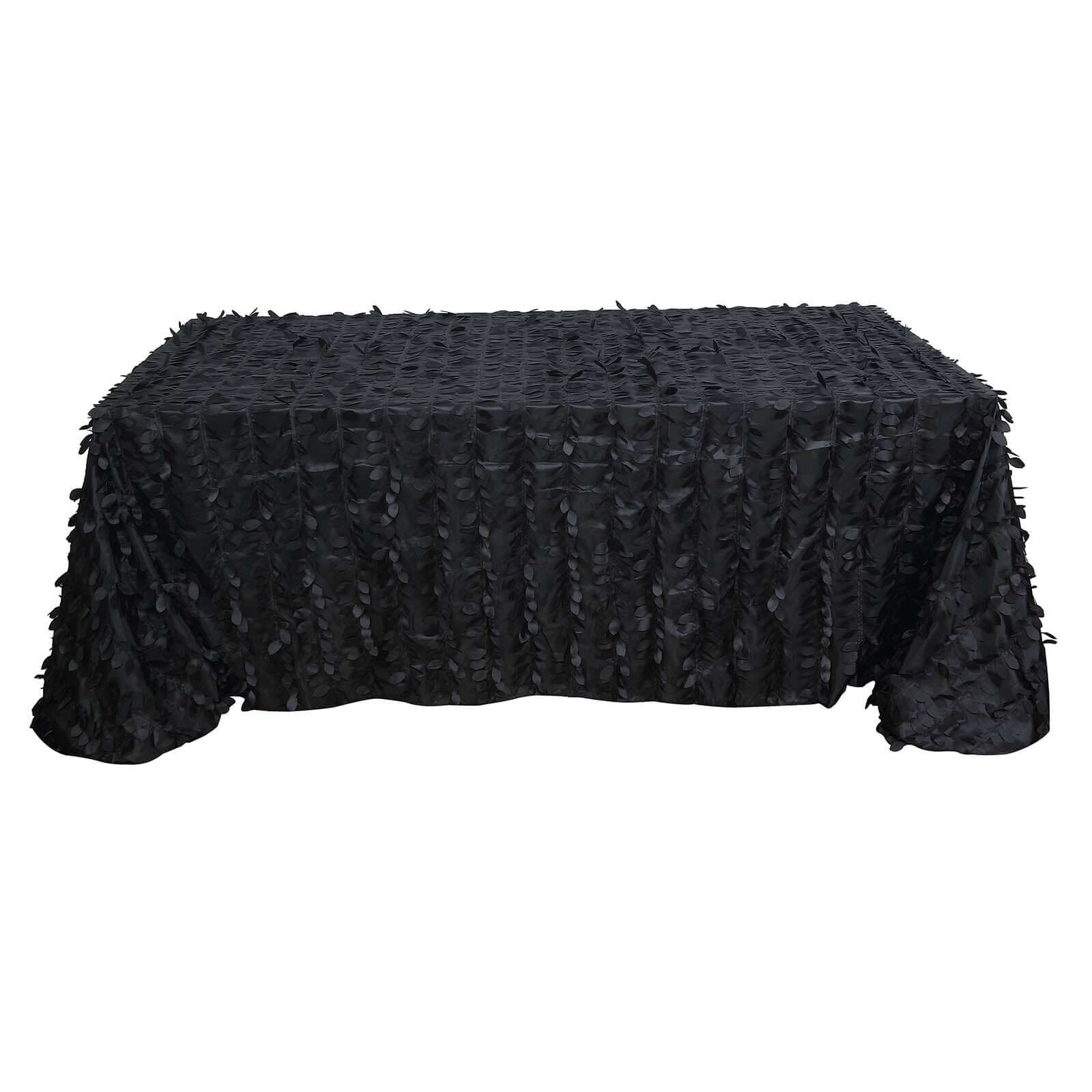 Taffeta 90"x156" Rectangle Tablecloth Black | 3D Leaf Petal Design Seamless Table Cover
