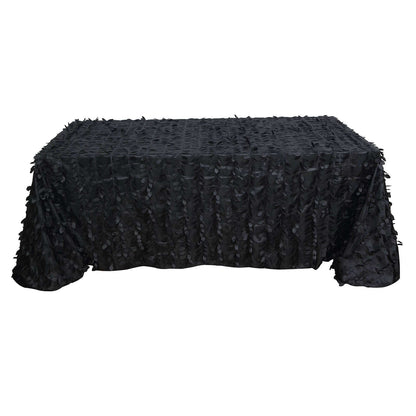 Taffeta 90"x156" Rectangle Tablecloth Black | 3D Leaf Petal Design Seamless Table Cover