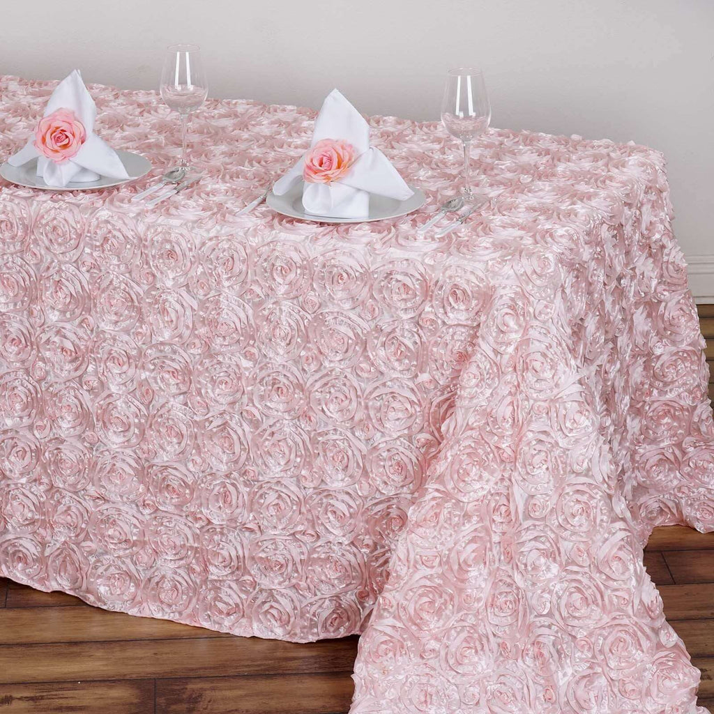 Satin 90"x132" Rectangle Tablecloth Blush - Grandiose 3D Rosette Seamless Table Cover