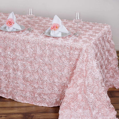 Satin 90"x132" Rectangle Tablecloth Blush - Grandiose 3D Rosette Seamless Table Cover