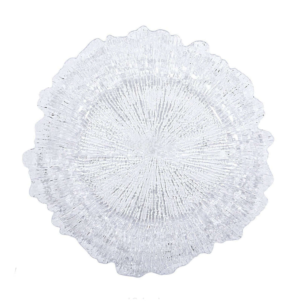 6-Pack Plastic Round Charger Plates 13" in Clear with Reef Design, Decorative Dinner Party Serving Plates