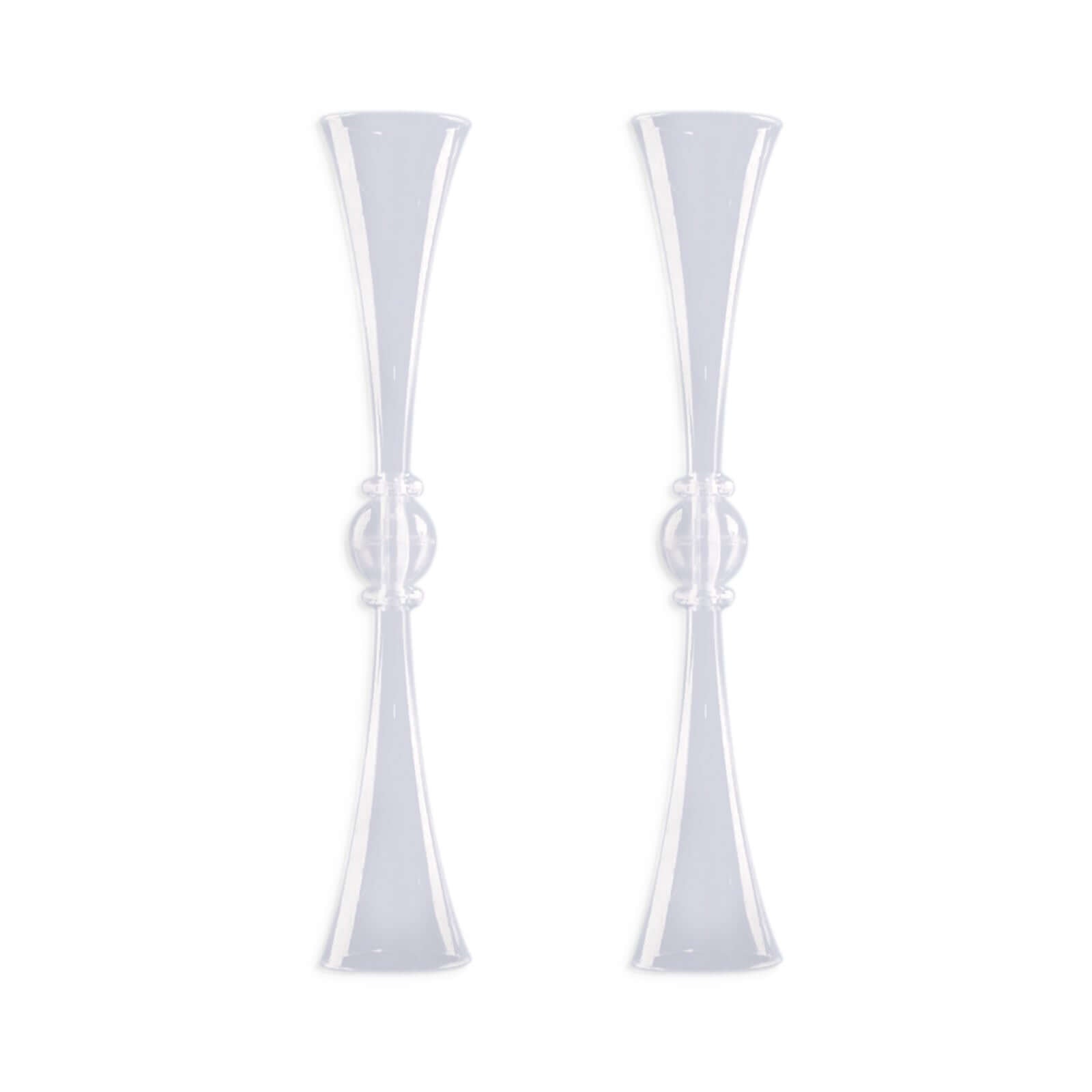 2 Pack 31" Clear Crystal Embellishment Trumpet Flower Vase, Reversible Plastic Table Centerpiece
