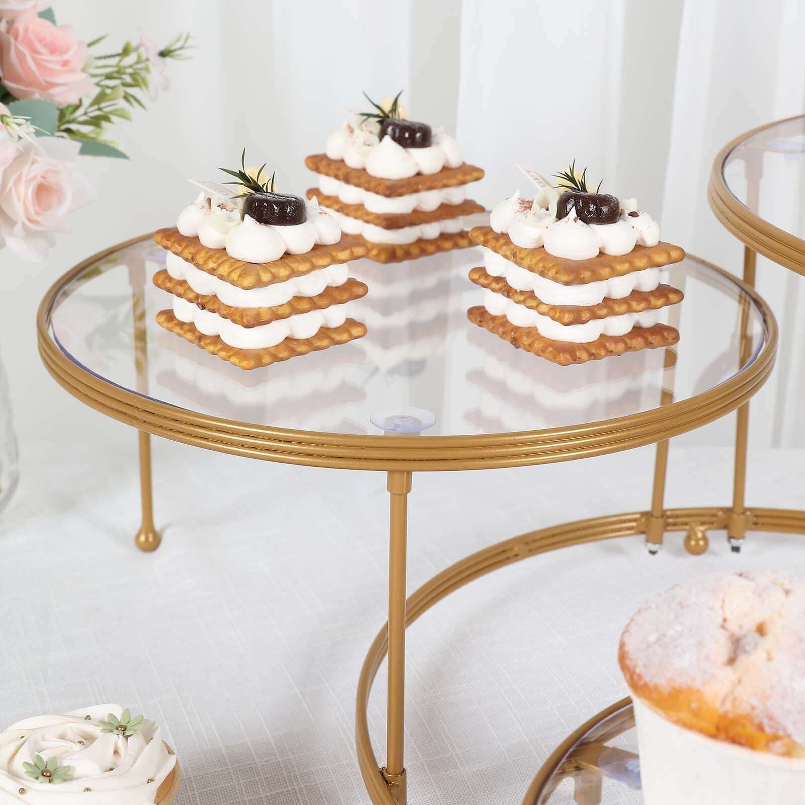 3-Tier Metal Cupcake Stand with Clear Round Acrylic Plates Gold - Dessert Cake Display Holder 23"