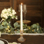 6-Pack Glass Taper Candlestick Holders Diamond Pattern Design Amber Gold - Reversible Crystal Pillar Votive Stands 4"