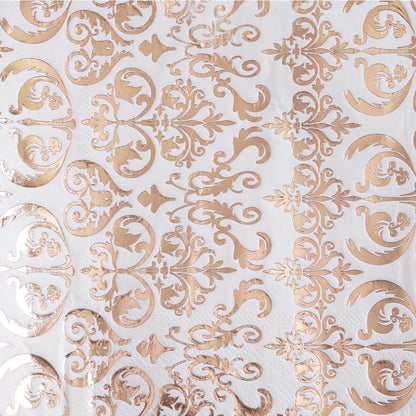 20-Pack Paper Dinner Napkins with Vintage Print Metallic Rose Gold - Disposable 3 Ply Cocktail Napkins for Weddings