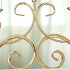 5-Arm Metal Table Candelabra Antique Gold Crown Top Design - Stylish Horizontal Table Centerpiece with Glass Votive Holders 18"