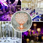 5-Arm Crystal Beaded Globe Candelabra Gold Metal - Chic Candle Holder Table Centerpiece for Gatherings 25"