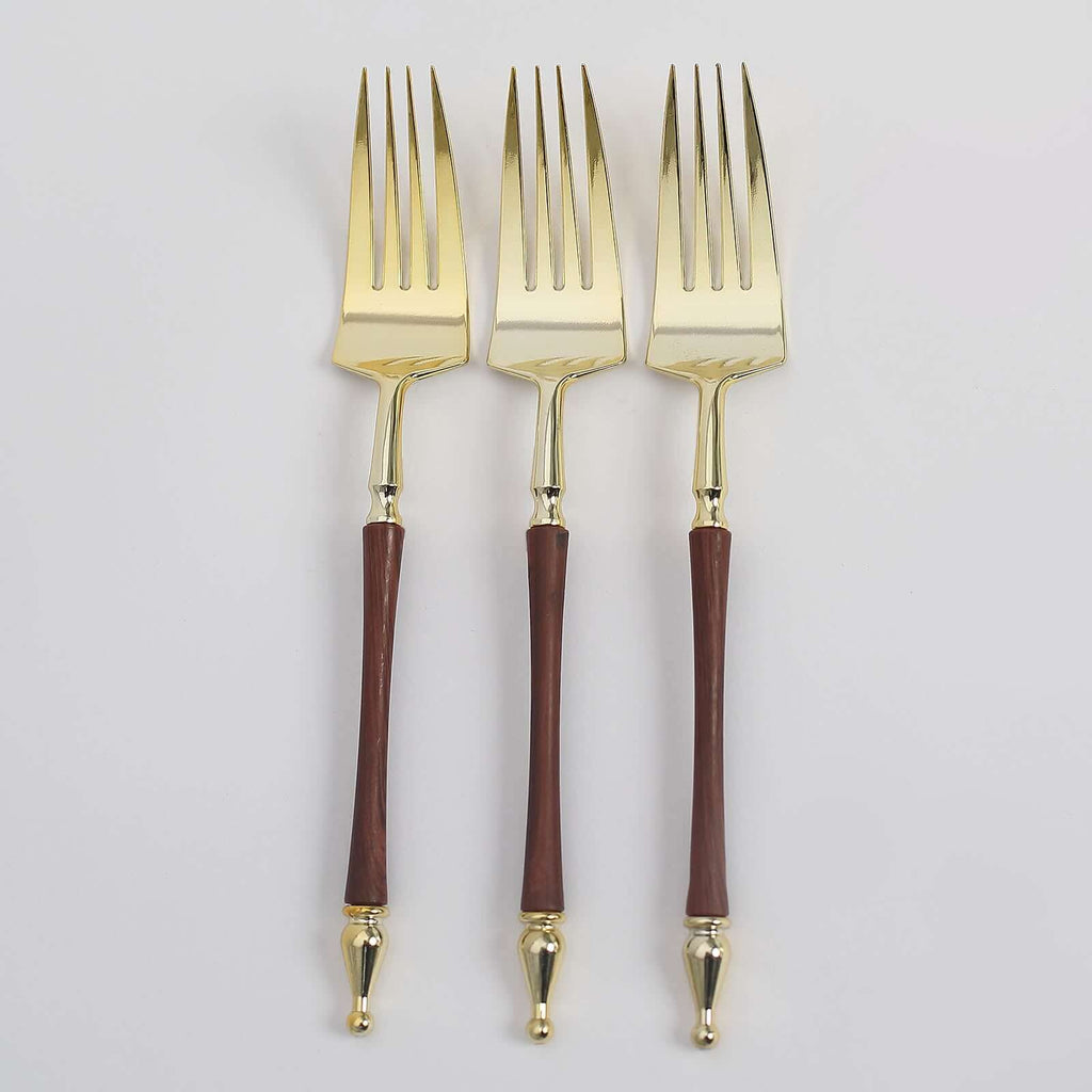 24-Pack Plastic Forks with Roman Column Handle Gold/Brown - European Style Disposable Utensils 8"