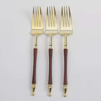 24-Pack Plastic Forks with Roman Column Handle Gold/Brown - European Style Disposable Utensils 8"