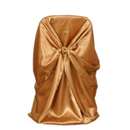 Satin Chair Cover Self-Tie Universal Design Gold - Durable Slip-On Cover for Folding, Dining, Banquet & Standard Chairs