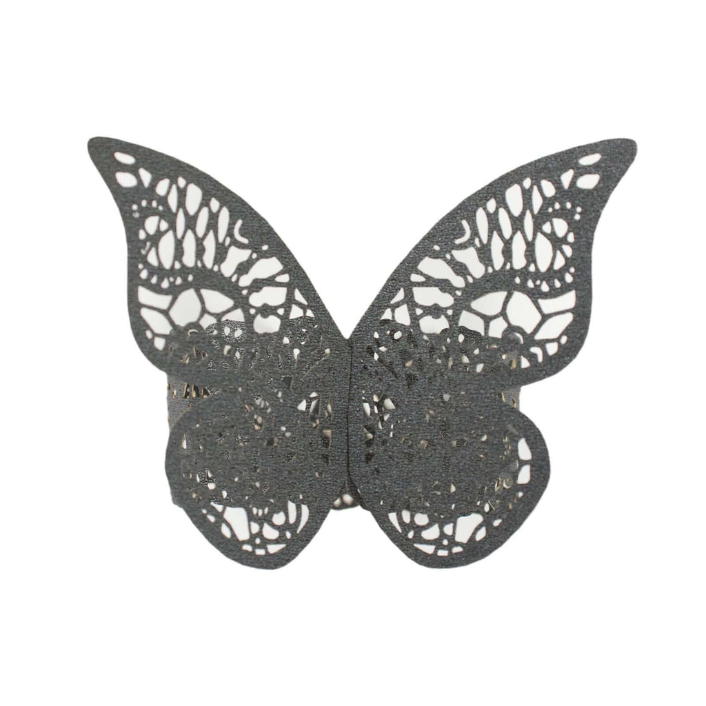 12-Pack Paper Napkin Rings Laser Cut Butterfly Black Shimmery - Decorative Serviette Holders for Events