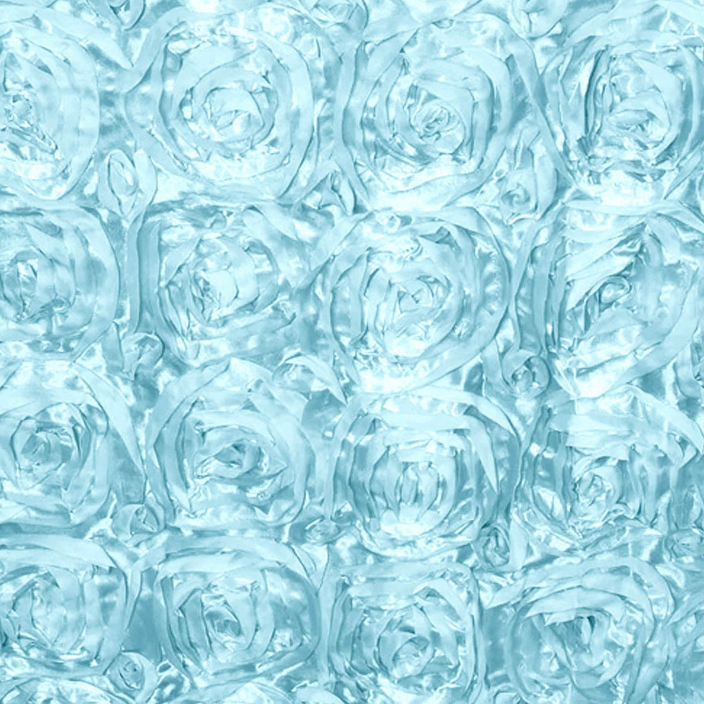 Satin 120" Round Tablecloth Light Blue - Grandiose 3D Rosette with Seamless Finish Table Cover