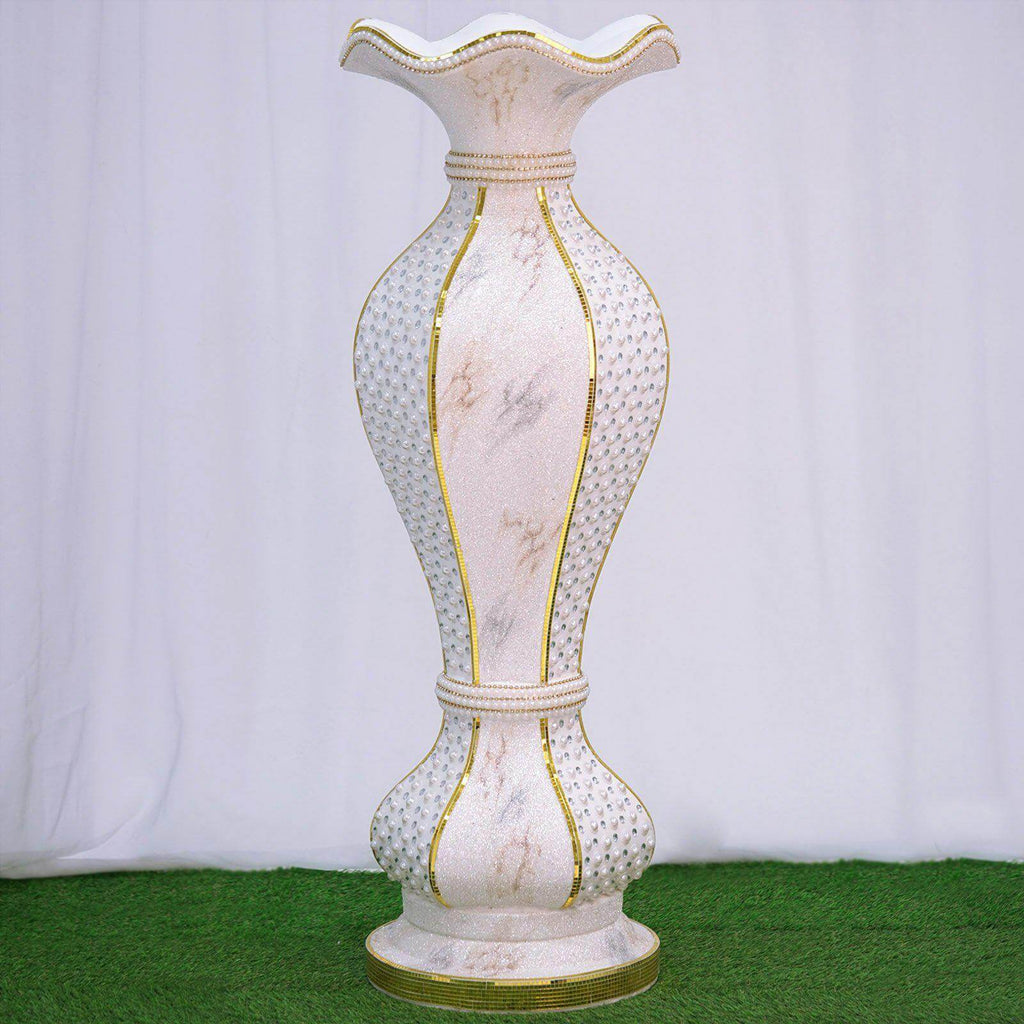 40" Shimmering Gold Glittered Marble Design Flower Pot Vase With Pearls and Mirror Mosaic Embellishment