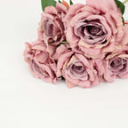 2 Bushes 17" Dusty Rose Premium Silk Jumbo Rose Flower Bouquet, High Quality Artificial Wedding Floral Arrangements