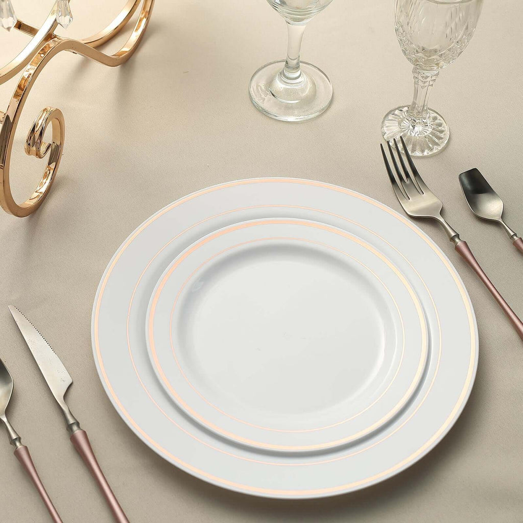 10-Pack Plastic Dinner Plates White with TrÃ¨s Chic Rose Gold Rim - Perfect Disposable Party Plates 10"