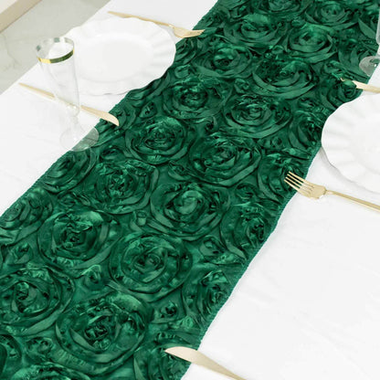 Rosette Satin 14"x108" Table Runner Hunter Emerald Green - Grandiose Design