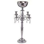 Metal Candelabra 4 Arm Design Silver with Flower Vase Bowl - Table Centerpiece for Weddings 33"