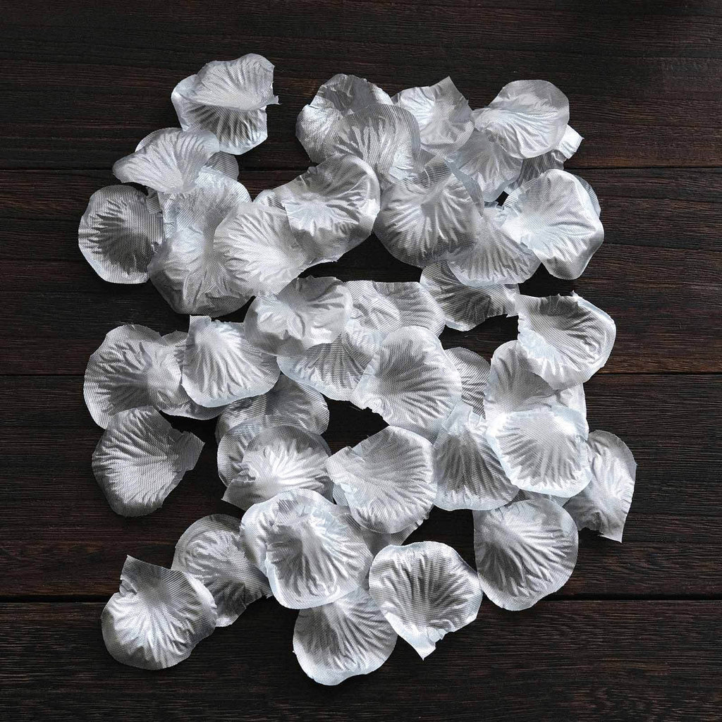 500-Pack Rose Petals Round Design Silver Silk Confetti - Decorative Scatters for Tables and Floors