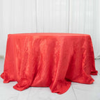 Taffeta 132" Round Tablecloth Red - Seamless Accordion Crinkle Table Cover