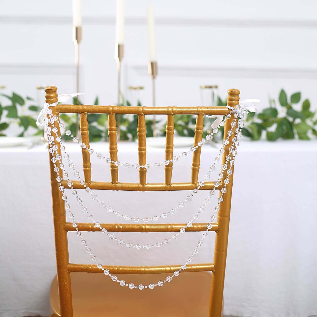 Faux Pearl Beaded 16" Chair Back Garland Sash Clear Gatsby-Inspired Style - Pre-Tied Chic Wedding Decor for Chiavari Chairs