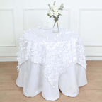 Taffeta 54"x54" Table Overlay Square Tablecloth White | Exquisite 3D Leaf Petal Design for Chic Wedding & Event Decor