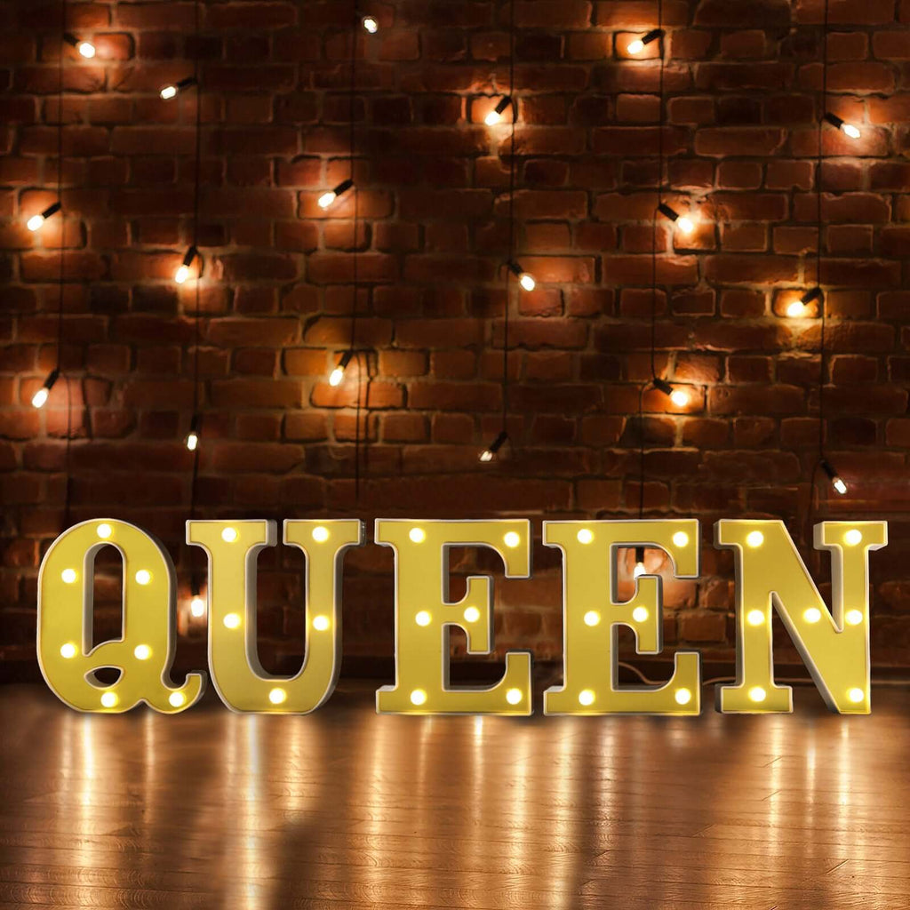 3D Marquee Letter "Q" Warm White 7 LED Lights Gold - Chic Light-Up Decor for Events 6"