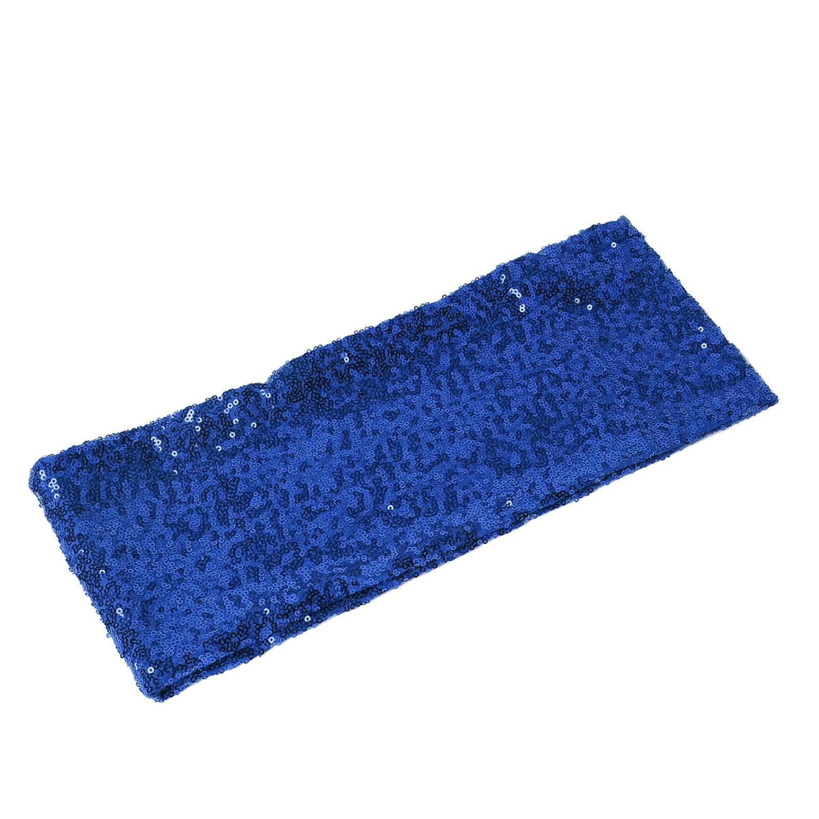 5 Pack Sequin Spandex Chair Sashes Royal Blue - Stretch Chair Bands 6"x15"