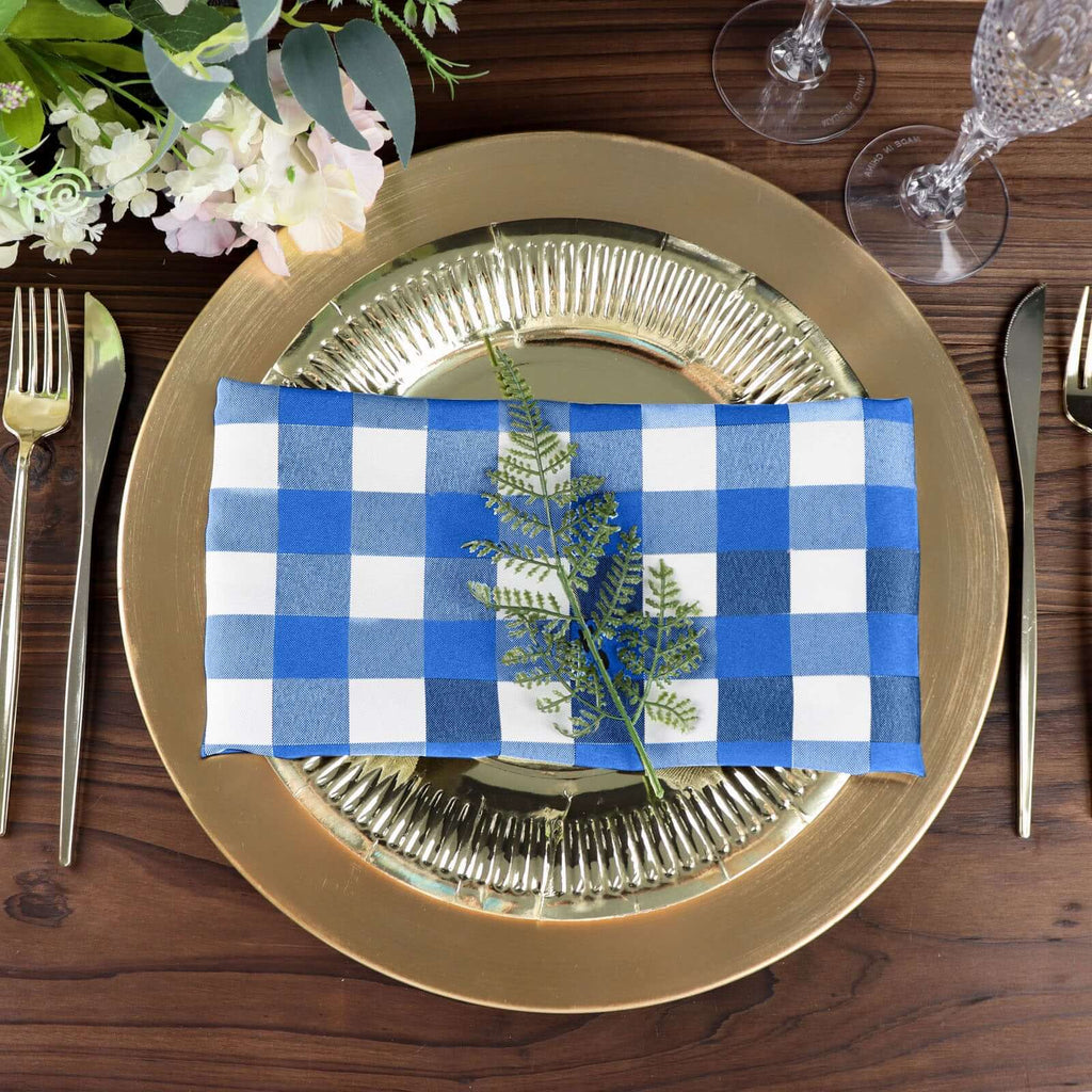 5 Pack Polyester 15"x15" Napkins Blue/White Buffalo Plaid Gingham Style Cloth Napkins