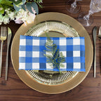 5 Pack Polyester 15"x15" Napkins Blue/White Buffalo Plaid Gingham Style Cloth Napkins