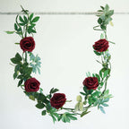 6ft Burgundy Real Touch Artificial Rose and Leaf Flower Garland Vine