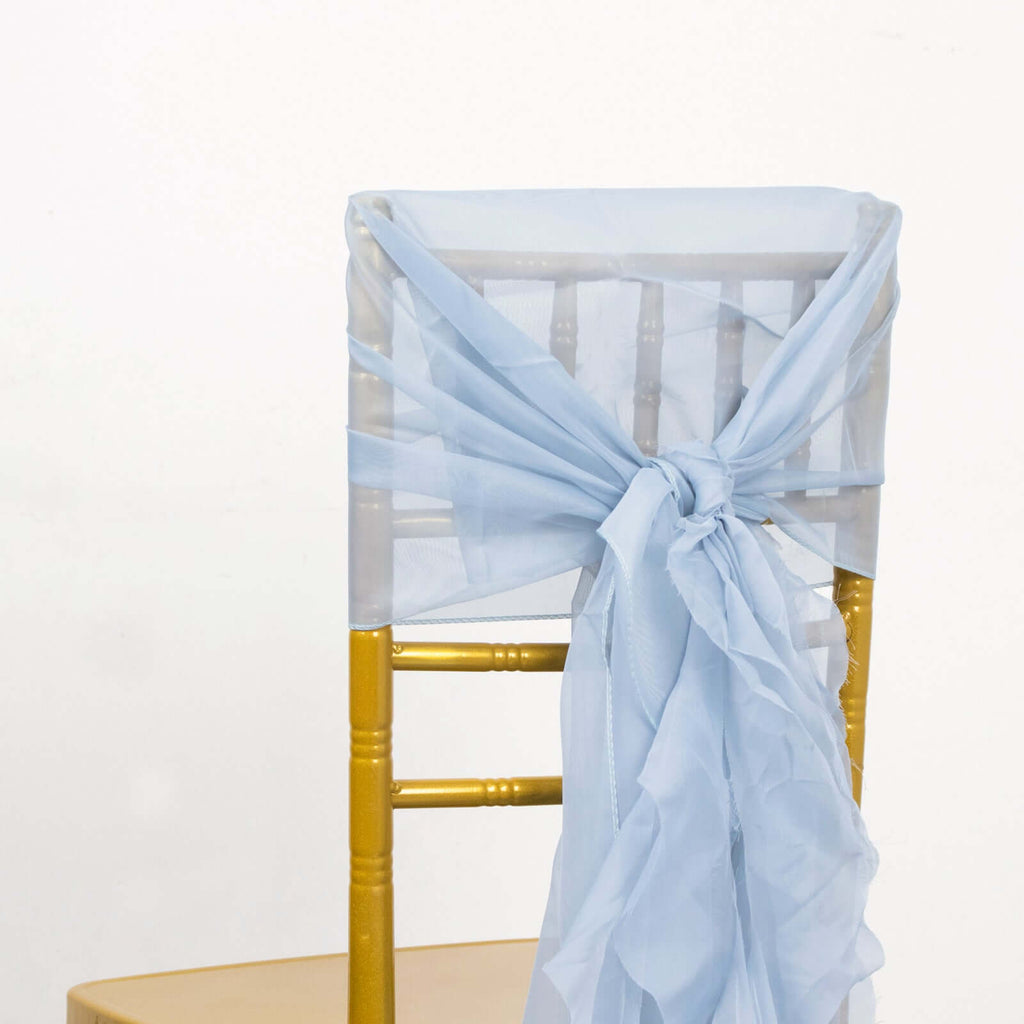 Chiffon Chair Sash with Curly Design Dusty Blue - Stylish Chair Decorations