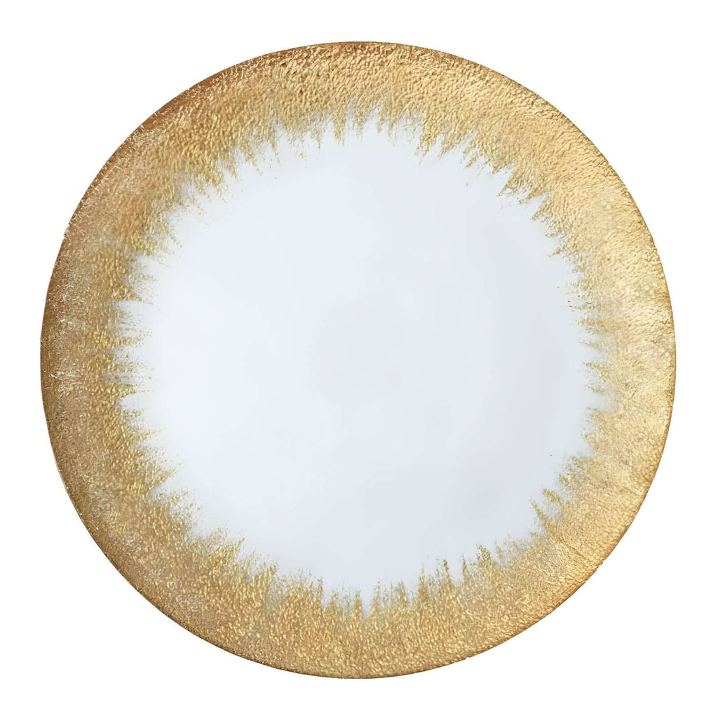 8-Pack Glass Round Charger Plates 13" in Clear with Metallic Gold Spray Rim, Decorative Dinner Charger Tableware