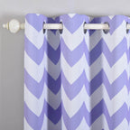 2 Pack White Lavender Lilac Chevron Print Thermal Room Darkening Blackout Window Curtain Panels With Chrome Grommet - 52"x96"