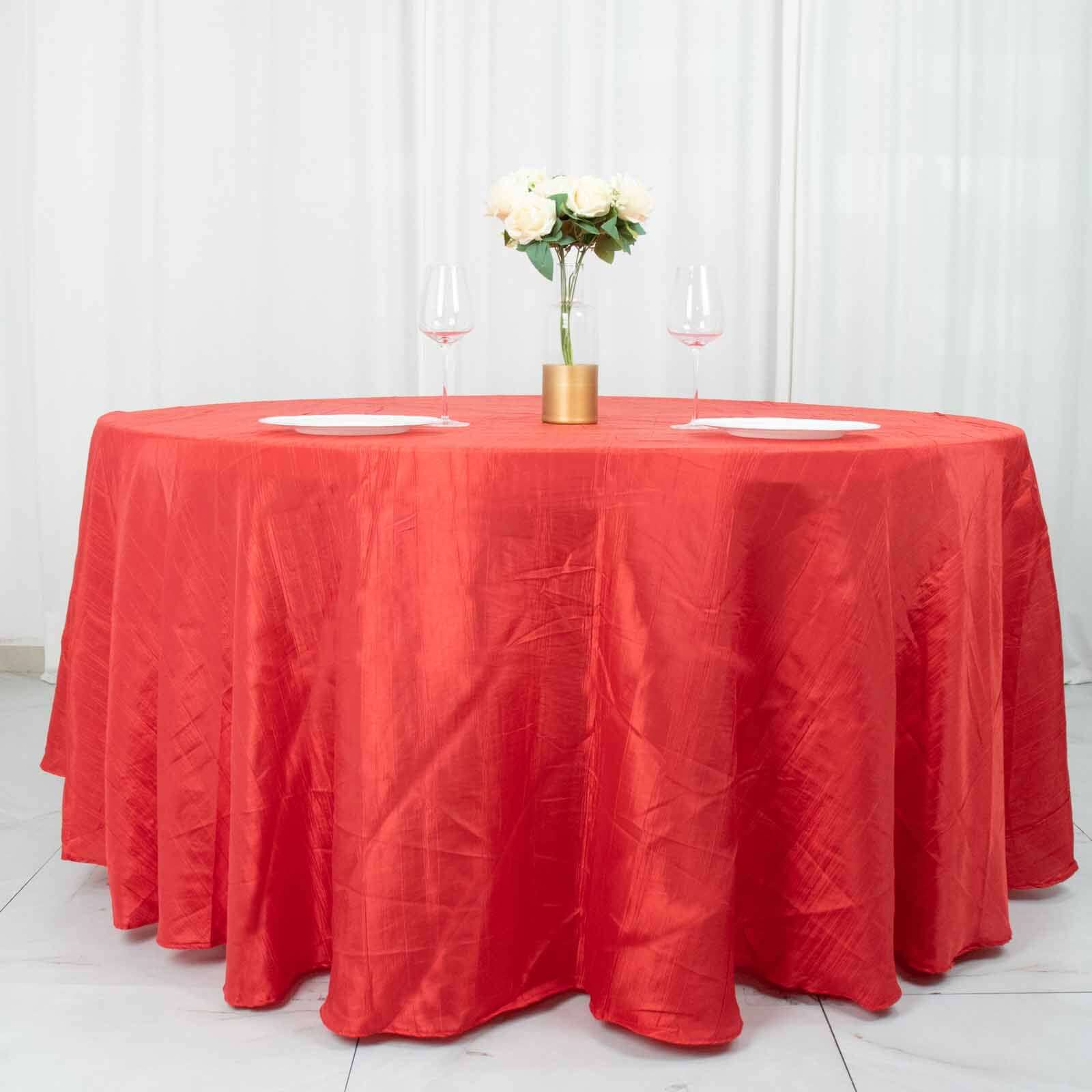 Taffeta 120" Round Tablecloth Red - Seamless Accordion Crinkle Table Cover