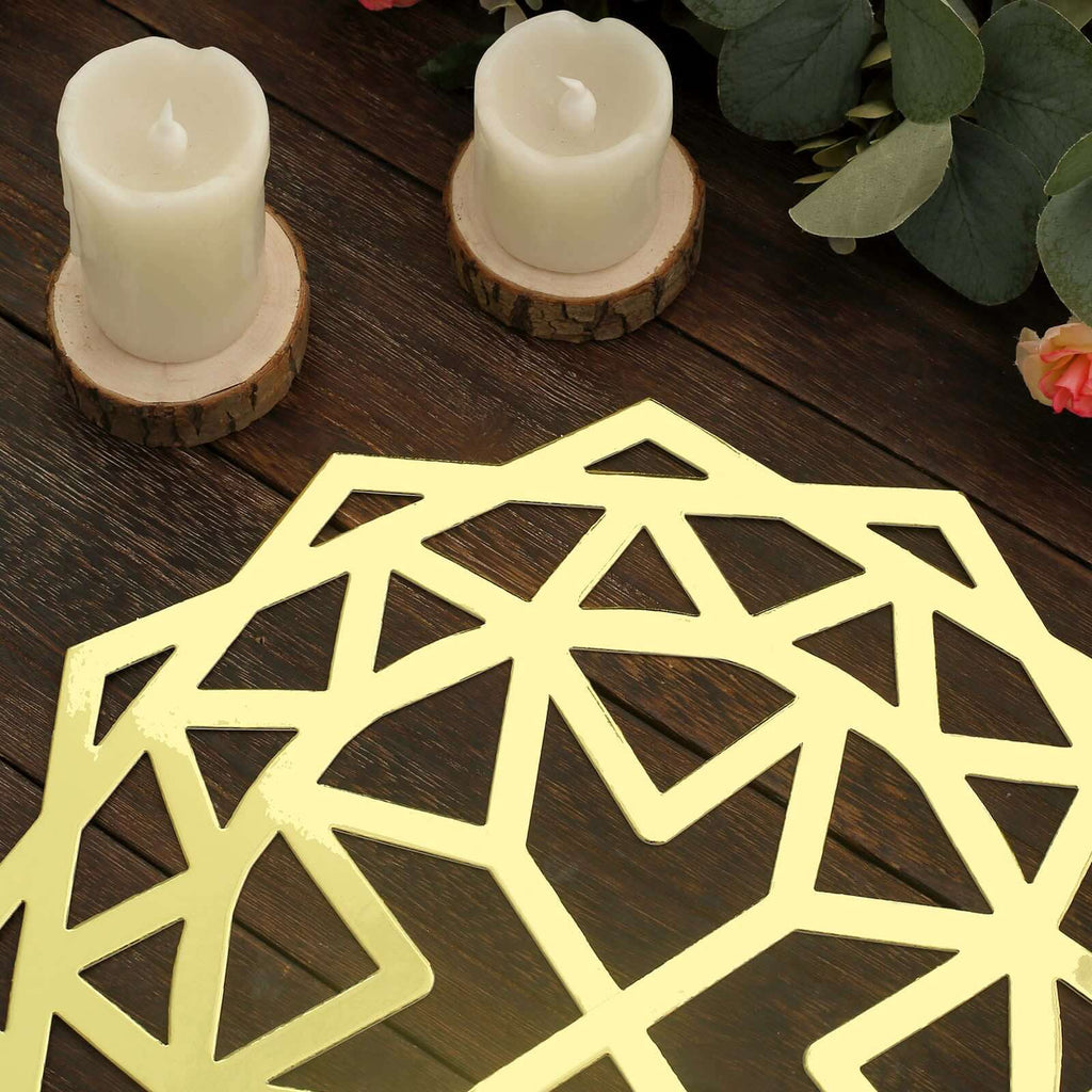 6-Pack Disposable Table Placemats in Metallic Gold Laser Cut Geometric Star Design - 700GSM Cardboard Placemats for Glamorous Table Settings 13"