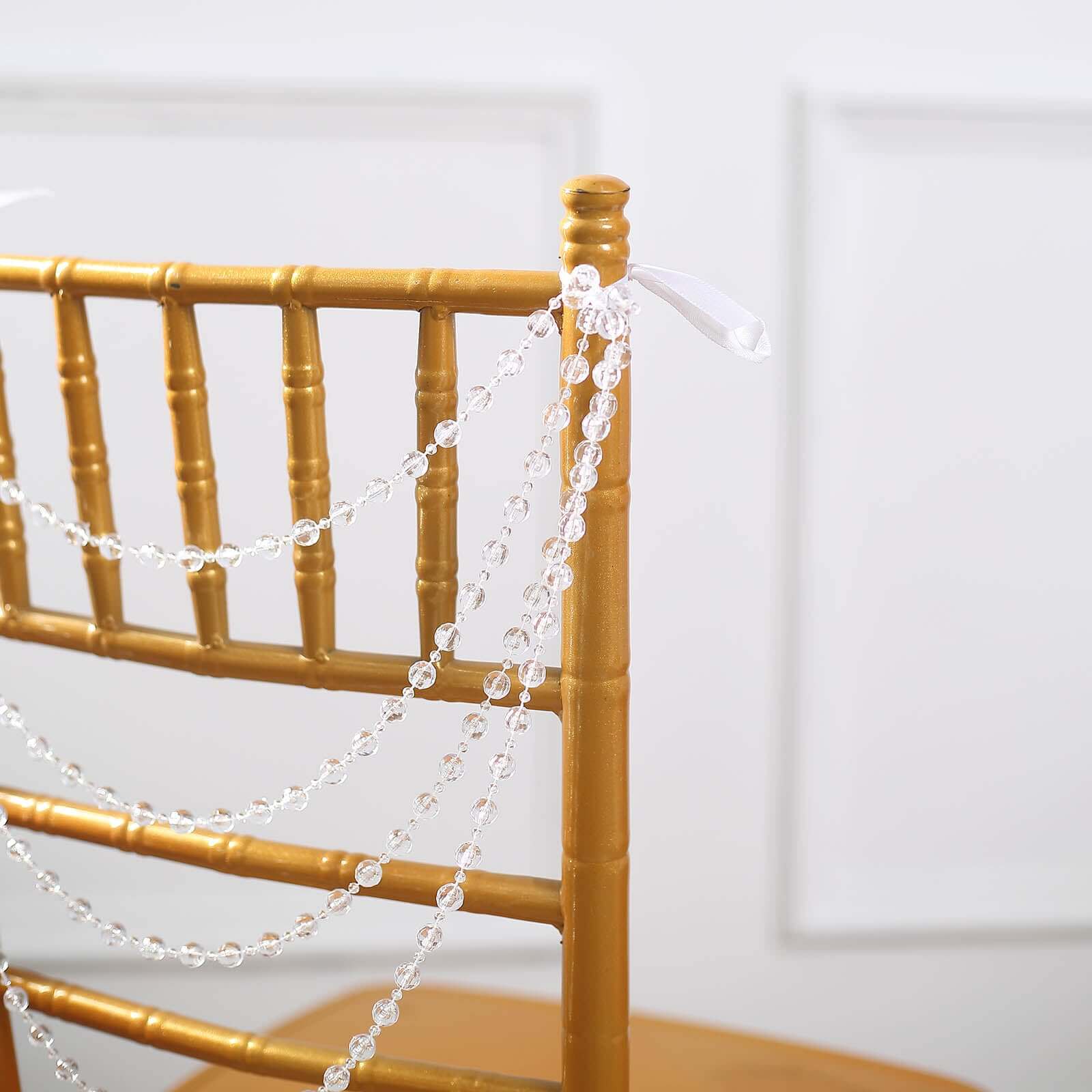 Faux Pearl Beaded 16" Chair Back Garland Sash Clear Gatsby-Inspired Style - Pre-Tied Chic Wedding Decor for Chiavari Chairs