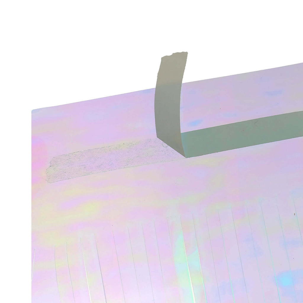 Metallic Foil Fringe Table Skirt Iridescent Blue with Self Adhesive Backing - Durable Tinsel Skirt for Parties 30"x9ft