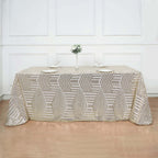 Sequin 90"x132" Rectangle Tablecloth Champagne - Seamless Diamond Design Table Cover