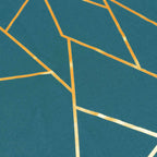 Polyester 9ft Table Runner Peacock Teal with Gold Foil Modern Geometric Accent