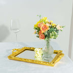 Resin Mirrored Rectangle Serving Tray 15"x10" in Metallic Gold with Baroque Design, Stylish Decorative Vanity Tray Centerpiece