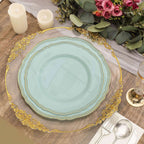 10-Pack Plastic Dinner Plates in Jade with Gold Scalloped Rim - Disposable Party Plates 9"