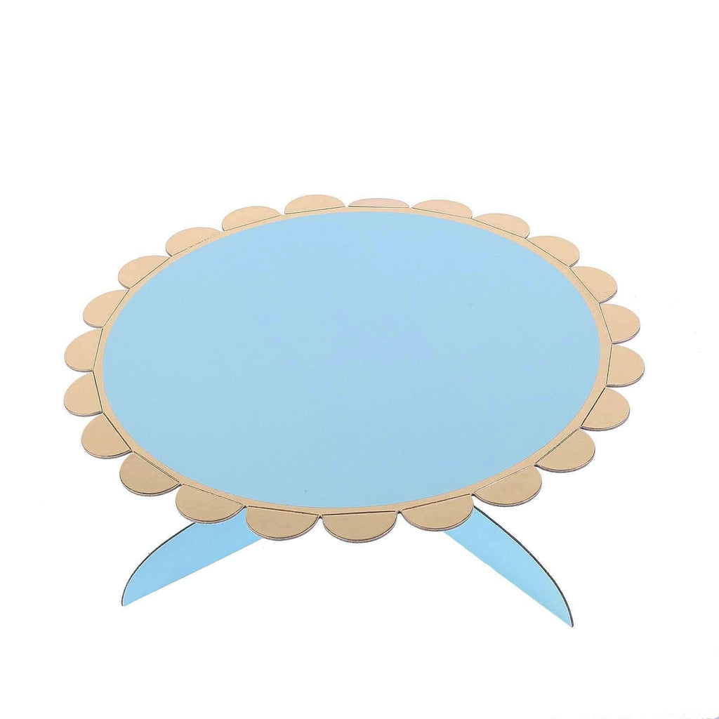 1-Tier Cardboard Cake Stand Light Blue - Stylish Reusable Cupcake Dessert Holder with Gold Scalloped Rim for Baby Showers Birthdays & Events 13"
